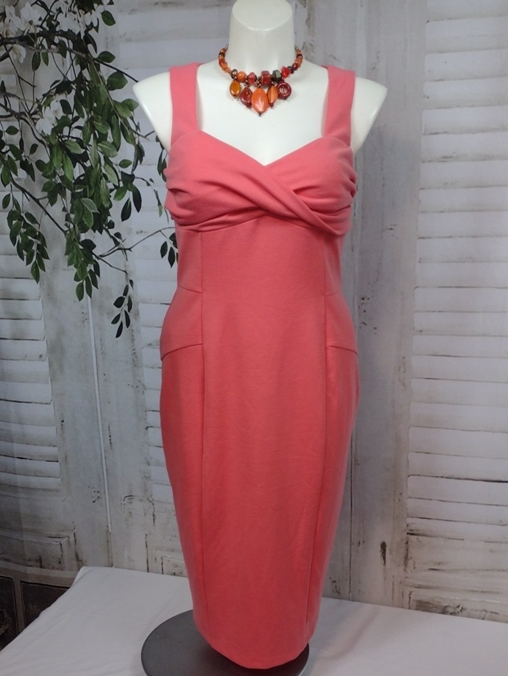 ASOS Coral Twist-Front Midi Dress Size 14
